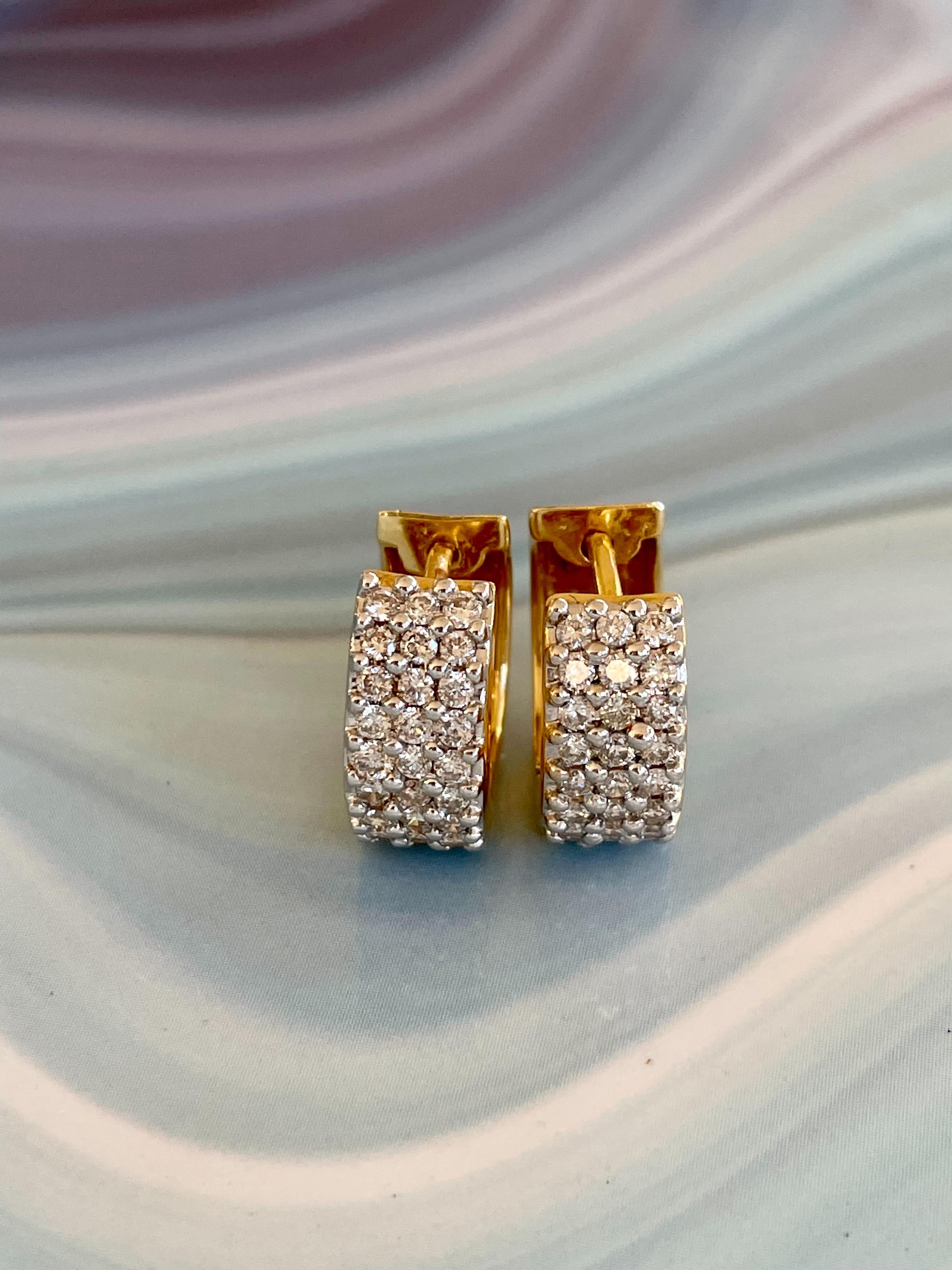 Brilliant Cut Diamond Huggy Style Hoop 14 Karat Yellow Gold Pierced Earrings In Good Condition For Sale In St. Louis Park, MN