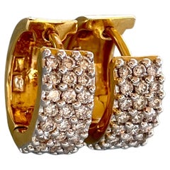 Brilliant Cut Diamond Huggy Style Hoop 14 Karat Yellow Gold Pierced Earrings