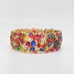 Brilliant diamonds ruby emerald sapphire tourmaline gold plated silver bracelet