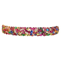 Vintage Brilliant diamonds ruby emerald sapphire tourmaline gold plated silver bracelet