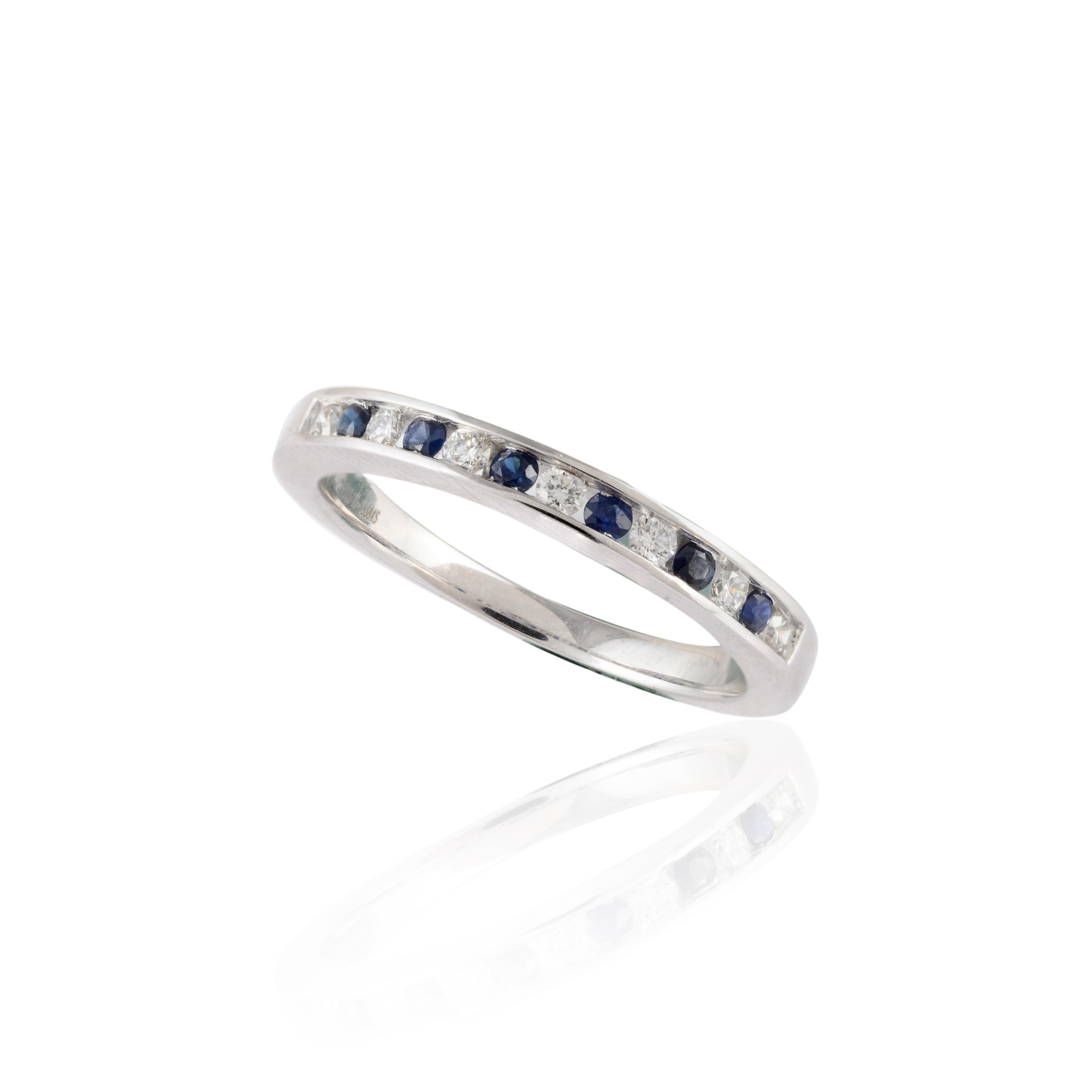 For Sale:  Brilliant Cut Diamond Sapphire Eternity Ring Studded in 18kt Solid White Gold 7