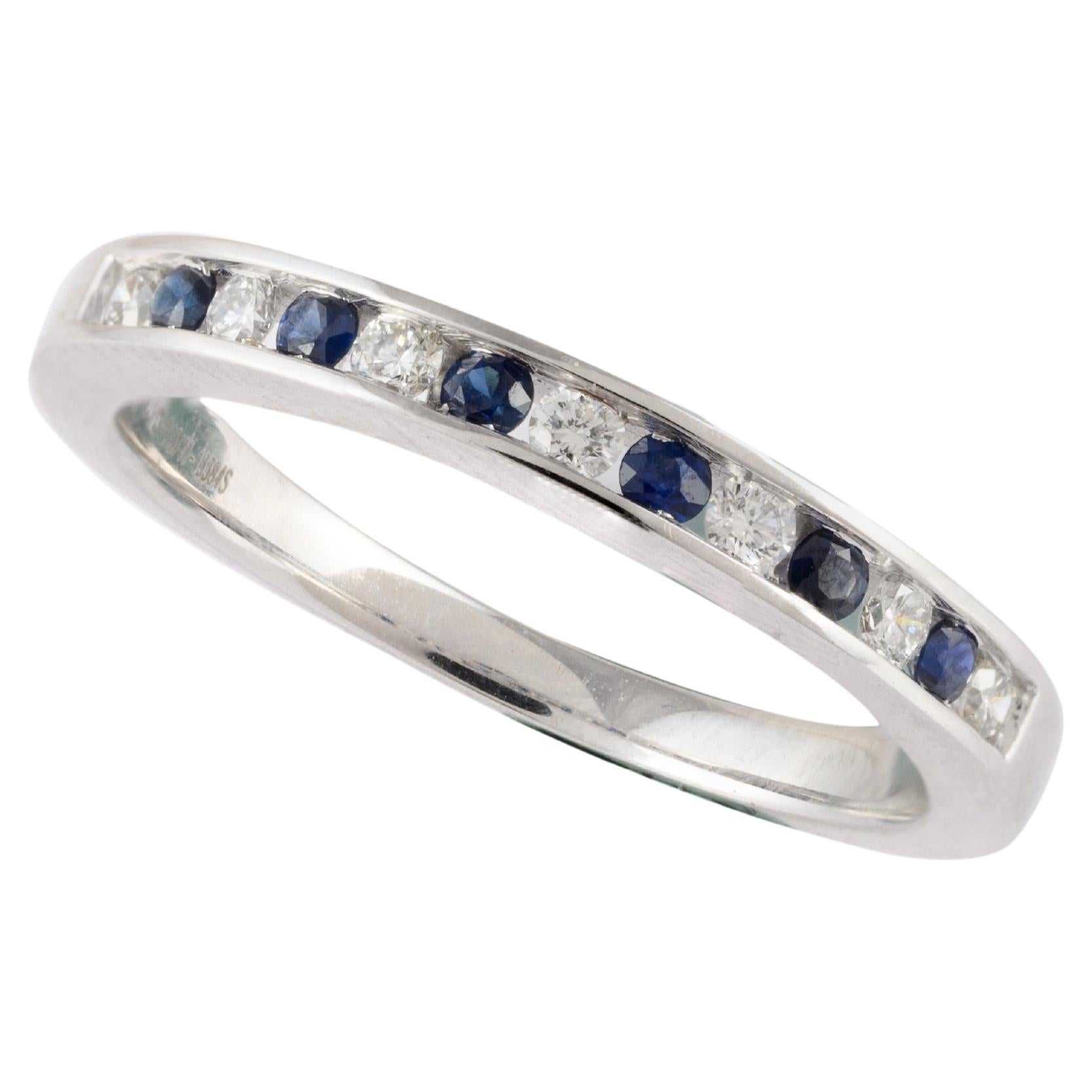 Brilliant Cut Diamond Sapphire Eternity Ring Studded in 18kt Solid White Gold