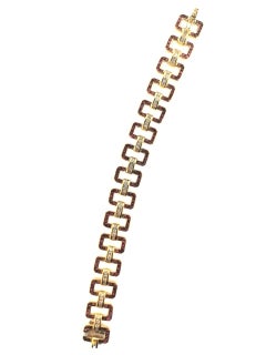 Brilliant Cut Diamonds and Carré Rubies 18 Karats Yellow Gold Retro Bracelet
