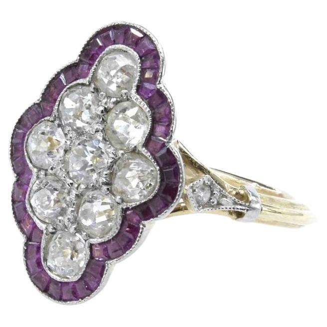 Brilliant cut diamonds and natural rubies ring in 18k gold