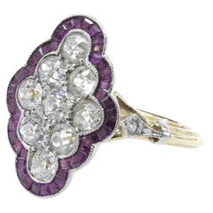 Vintage Brilliant cut diamonds and natural rubies ring in 18k gold