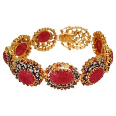 Brilliant Cut Diamonds Baguette carved ruby sapphire emerald tennis bracelet