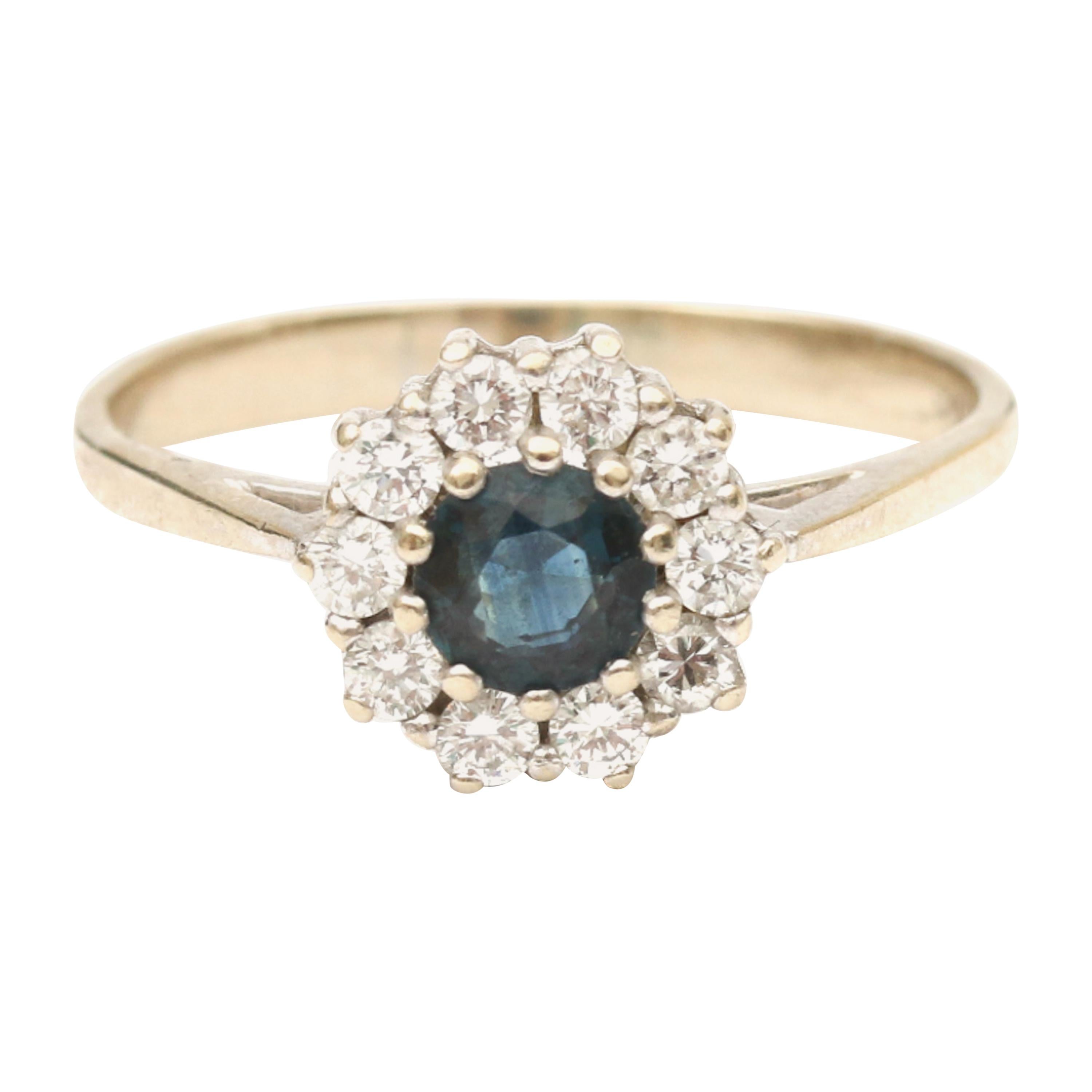 Vintage Sapphire and Brilliant Cut Diamond Cluster Ring For Sale