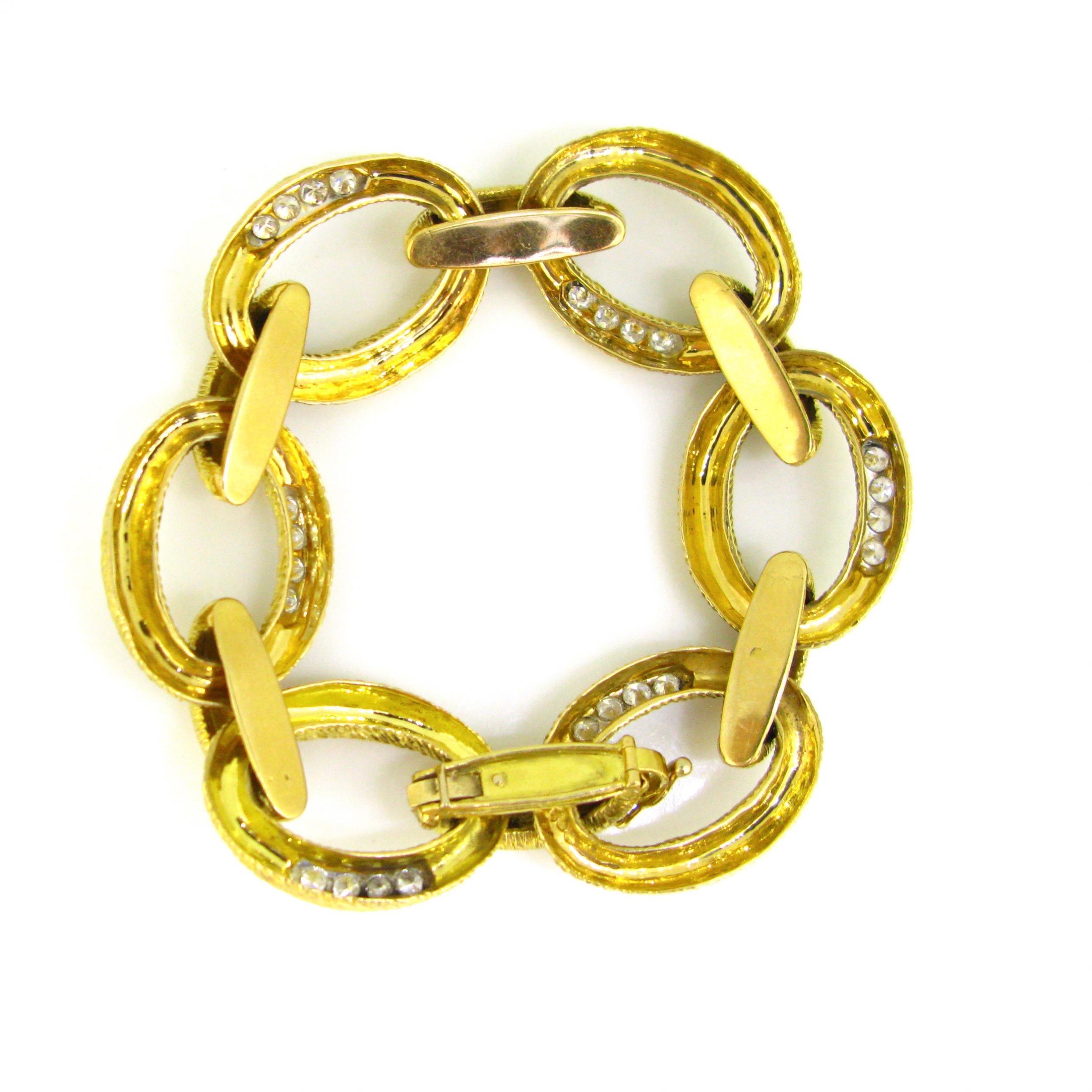 Brilliant Cut Diamonds Textured Link Bracelet, 18kt Yellow Gold and Platinum 3