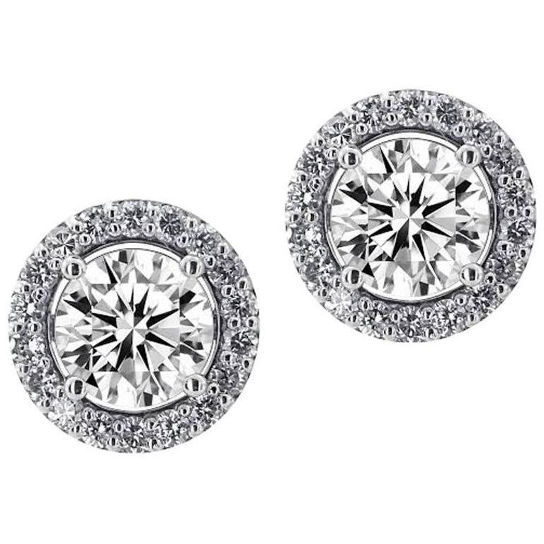 Round Cut Brilliant Cut Halo Stud Earrings For Sale