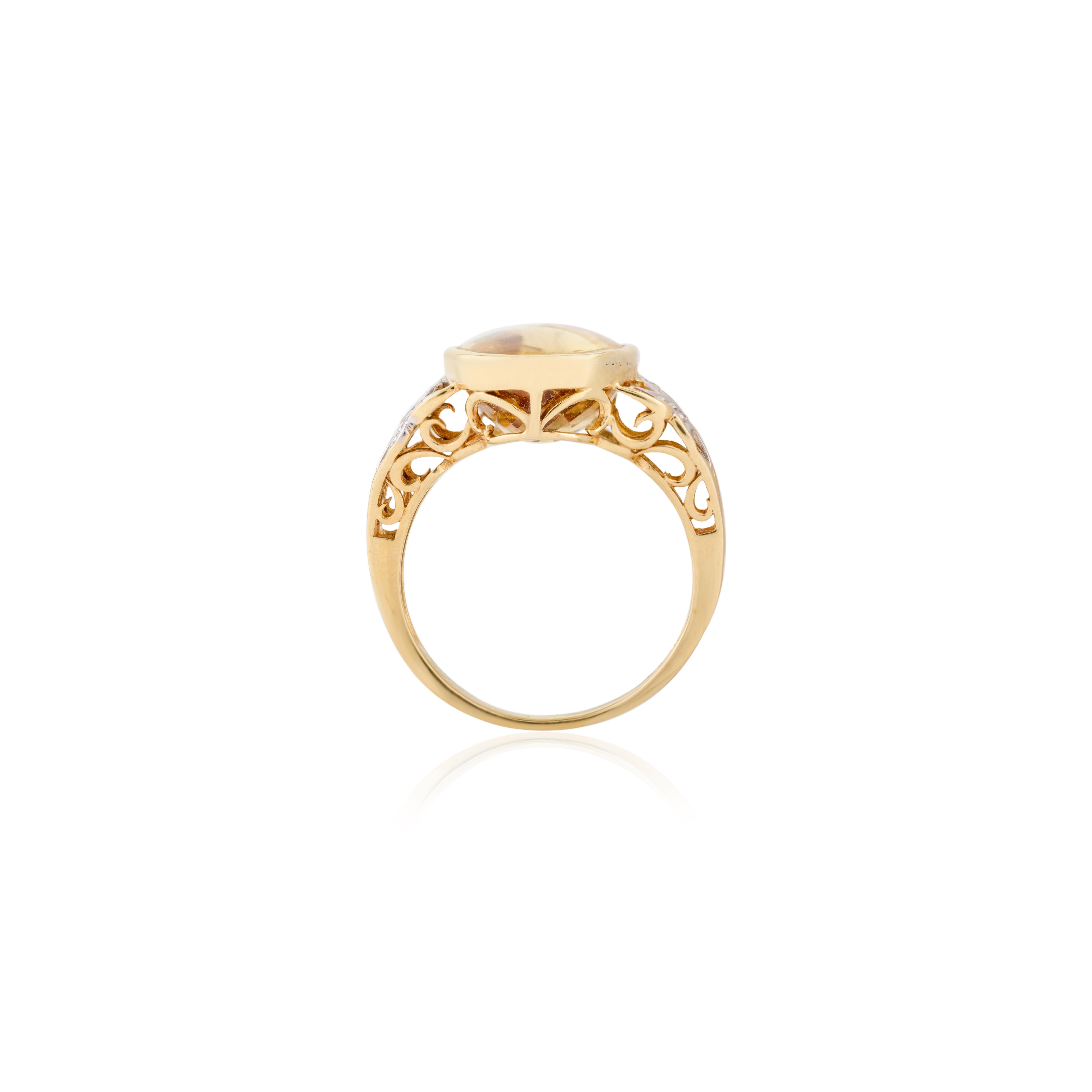 En vente :  Bague de mariage en or jaune 18 carats avec diamant et citrine ovale taillée en brillant 10