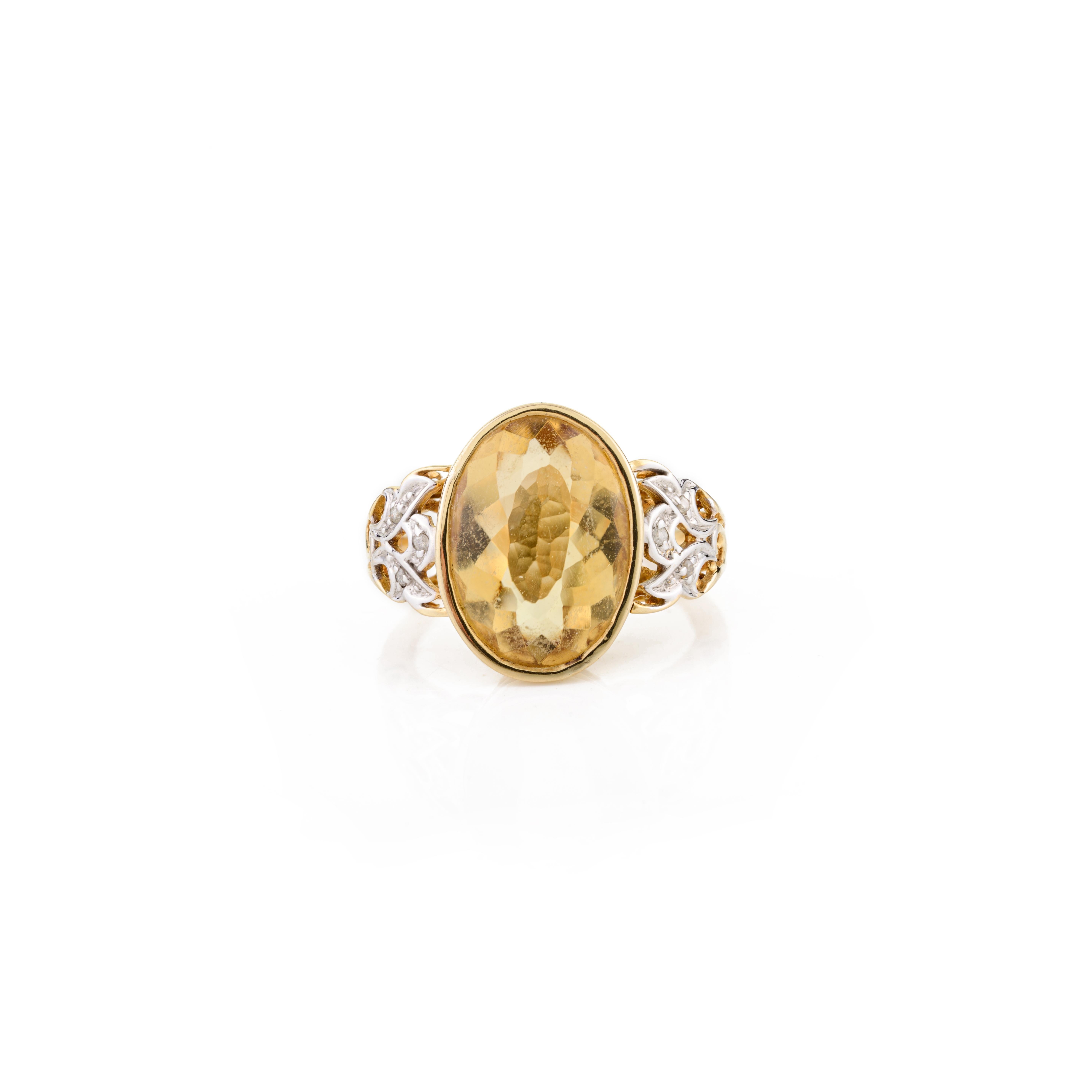 En vente :  Bague de mariage en or jaune 18 carats avec diamant et citrine ovale taillée en brillant 3