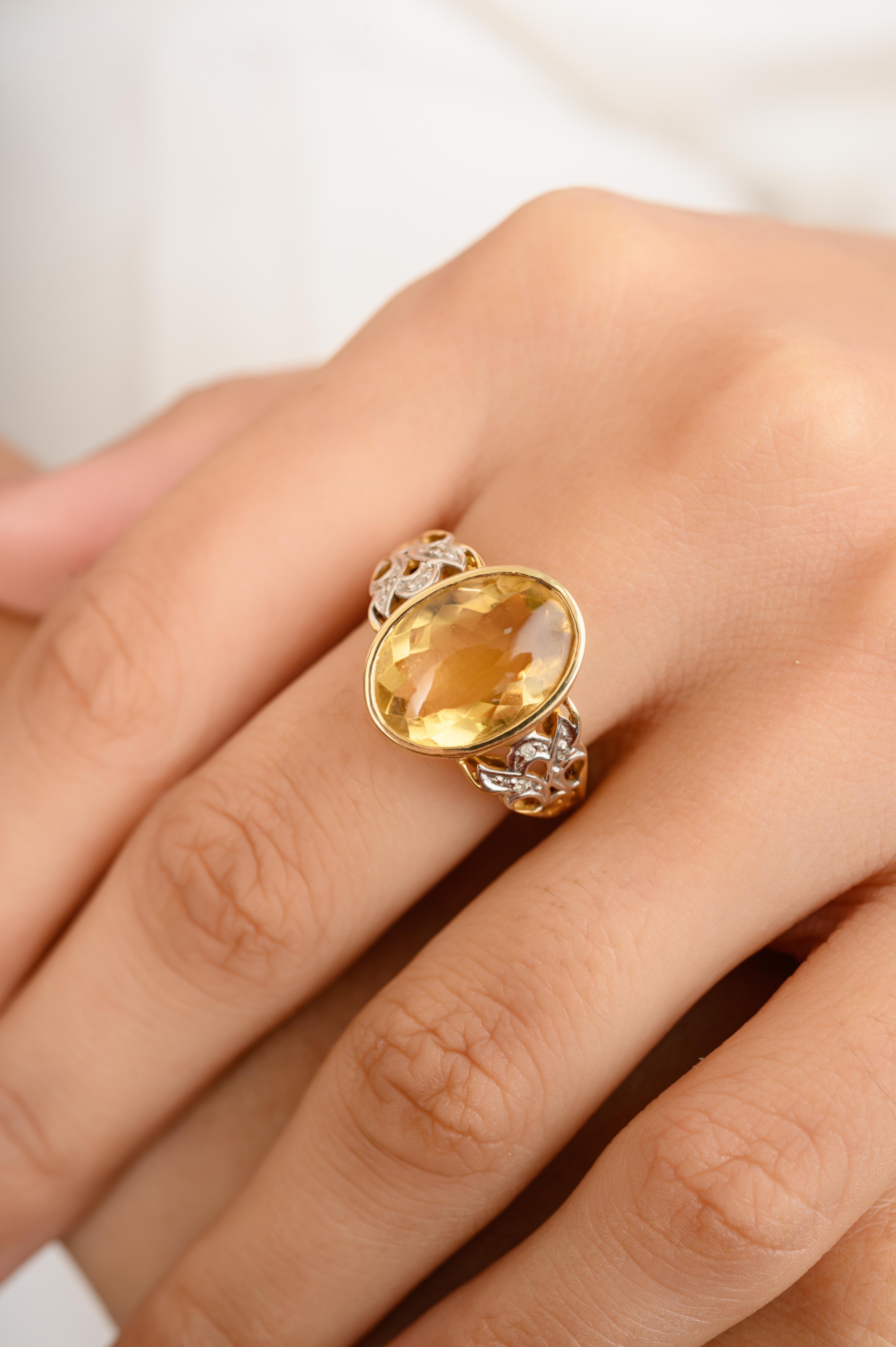 En vente :  Bague de mariage en or jaune 18 carats avec diamant et citrine ovale taillée en brillant 4