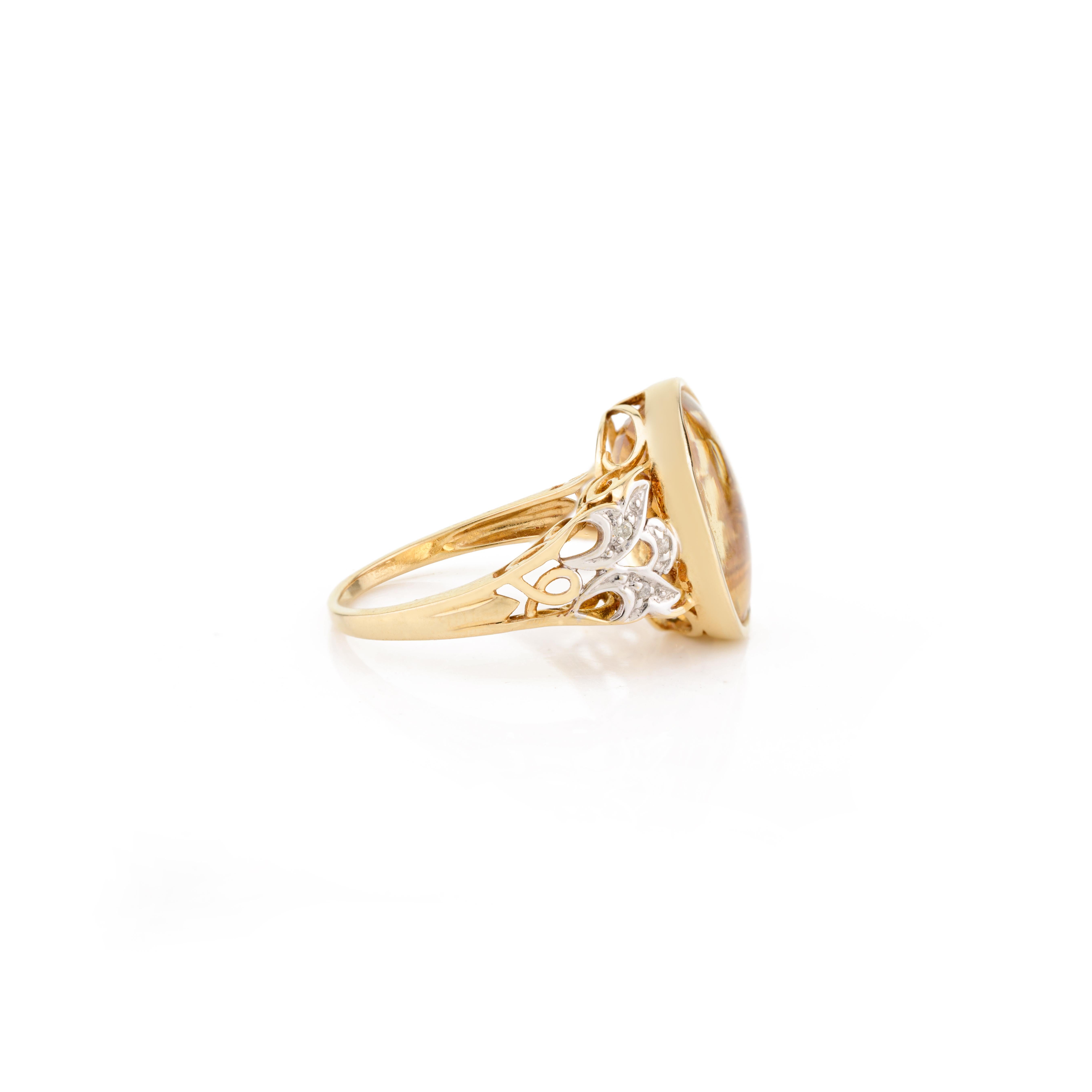 En vente :  Bague de mariage en or jaune 18 carats avec diamant et citrine ovale taillée en brillant 5