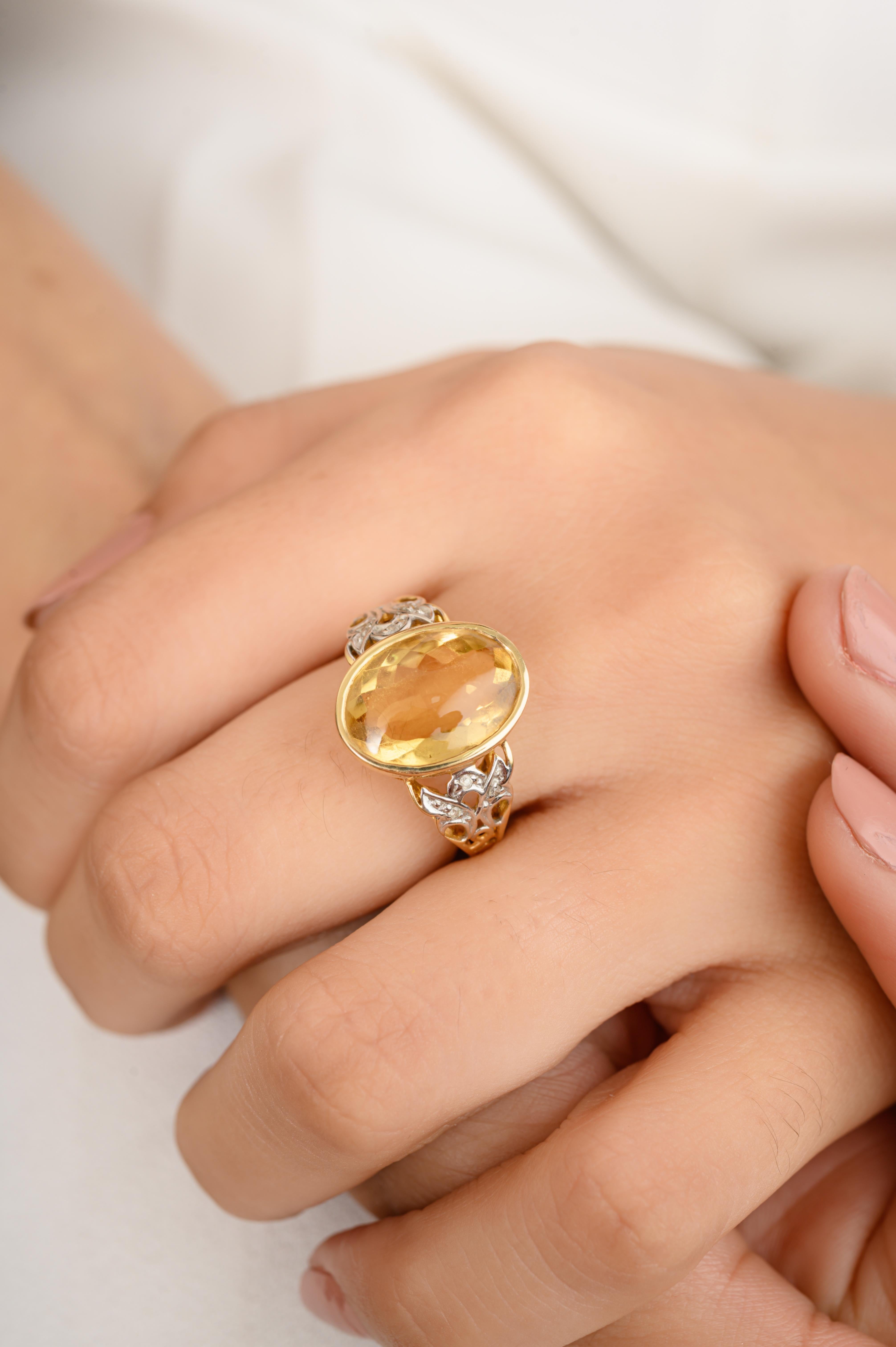 En vente :  Bague de mariage en or jaune 18 carats avec diamant et citrine ovale taillée en brillant 6