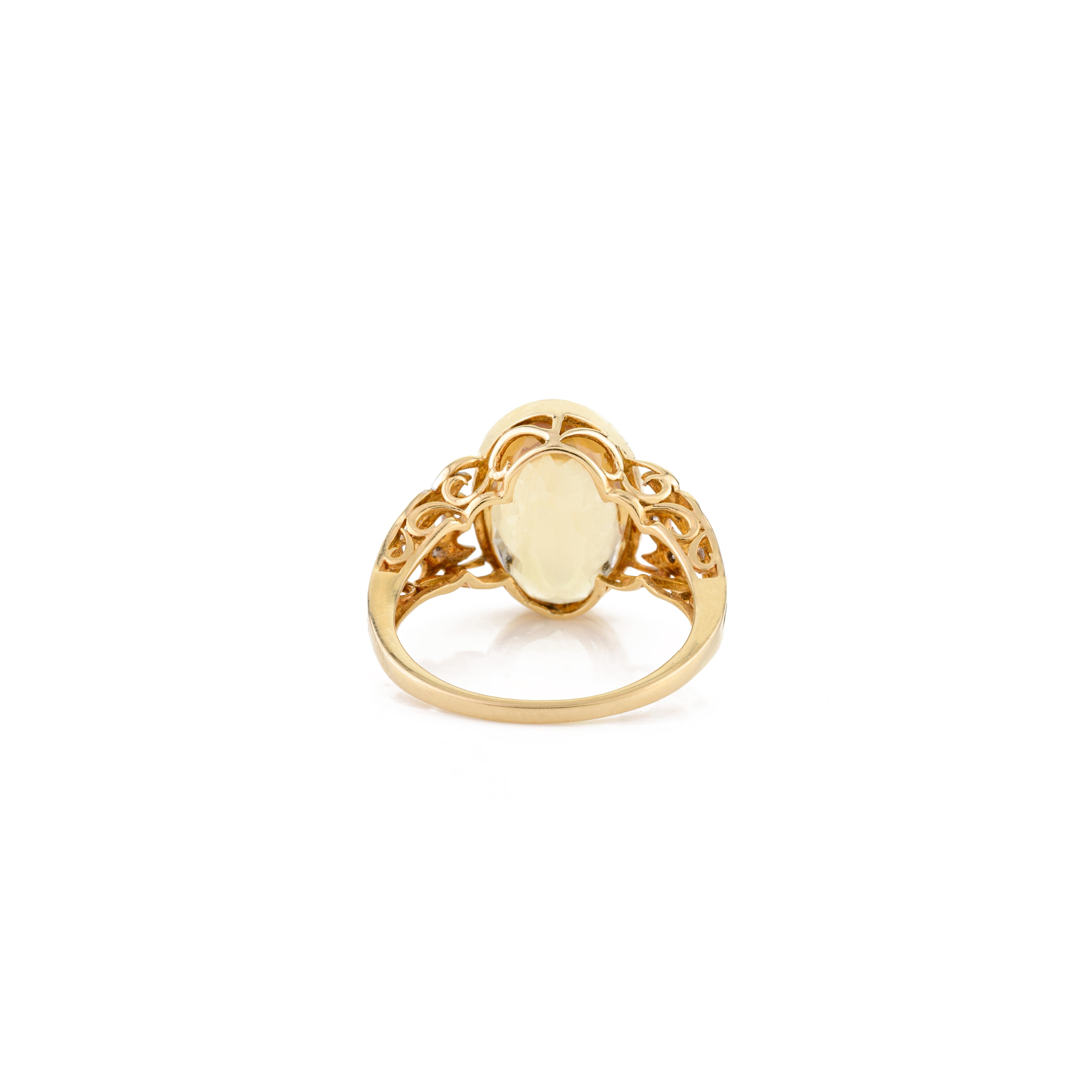 En vente :  Bague de mariage en or jaune 18 carats avec diamant et citrine ovale taillée en brillant 7
