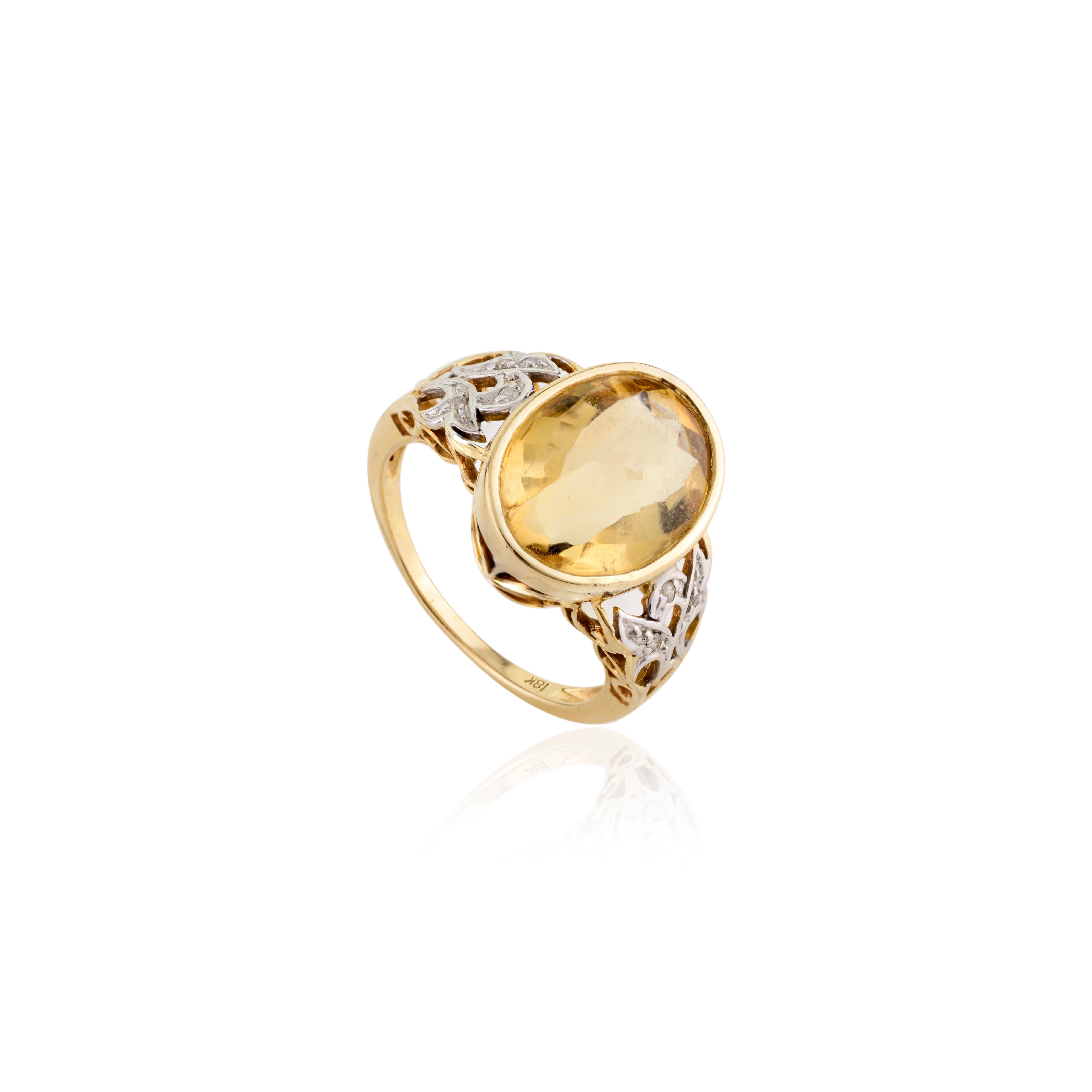 En vente :  Bague de mariage en or jaune 18 carats avec diamant et citrine ovale taillée en brillant 9