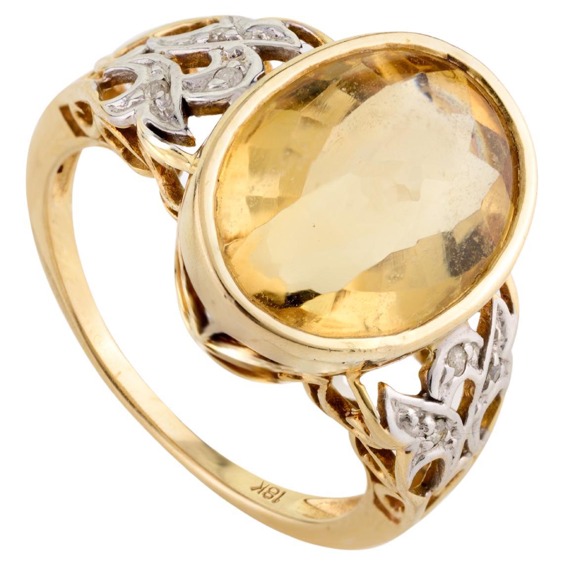 Brilliant Cut Oval Citrine Diamond Wedding Cocktail Ring Made in 18k Yellow Gold