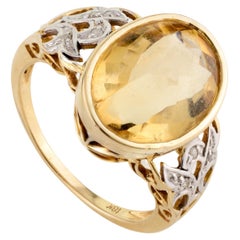 Ovaler Citrin-Diamant-Hochzeits-Cocktailring aus 18 Karat Gelbgold mit Brillantschliff