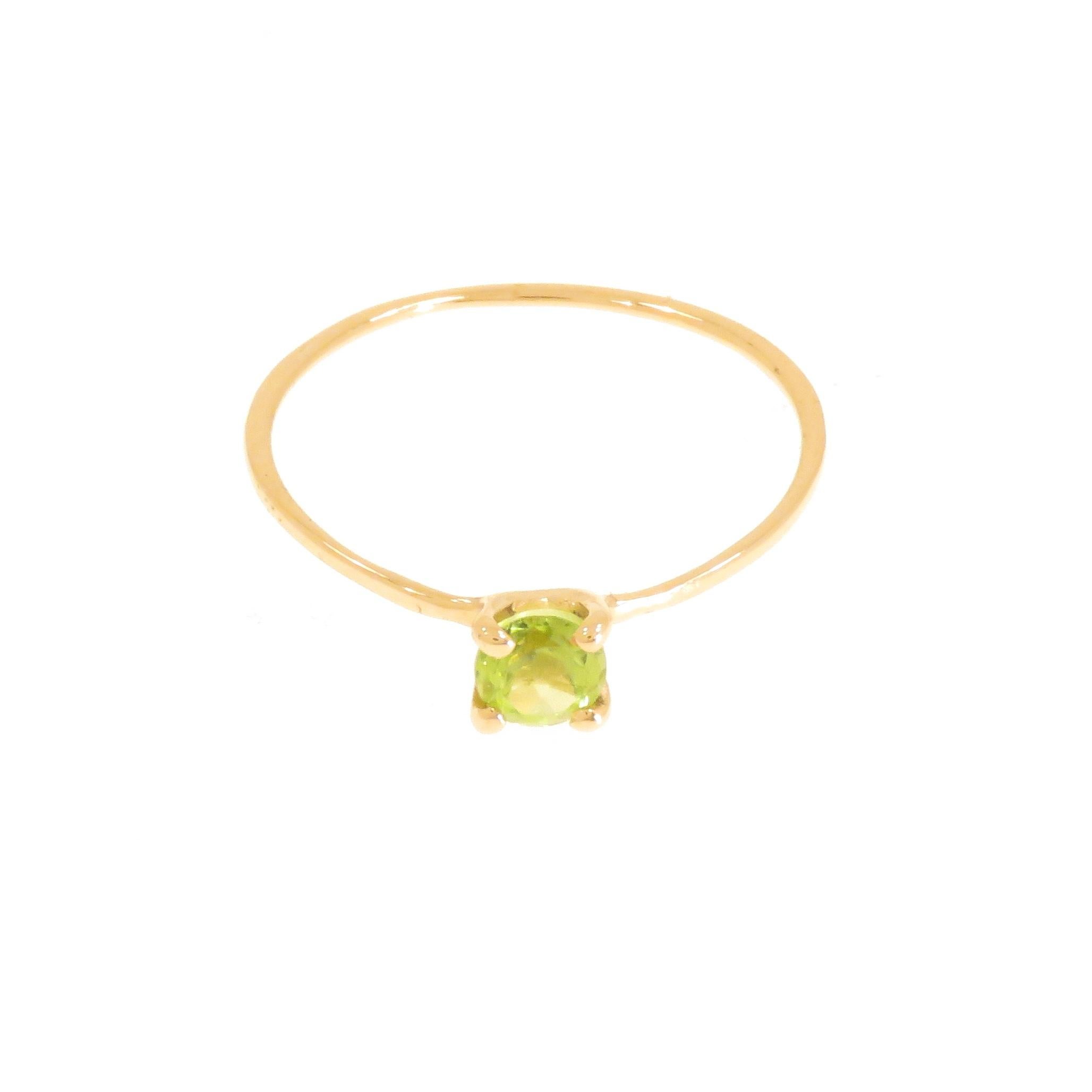 Stacking ring handmade in 9 carat rose gold with brilliant cut peridot, diameter 0.157 inches. Finger size: US size 6, Italian size 12, UK size M 1/2, French size 52. The ring can be re-sized to the customer's size before shipping. Total weight: 0.6