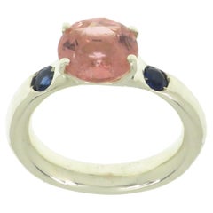 Brilliant Cut Pink Tourmaline Blue Sapphires 9 Karat White Gold Band Ring