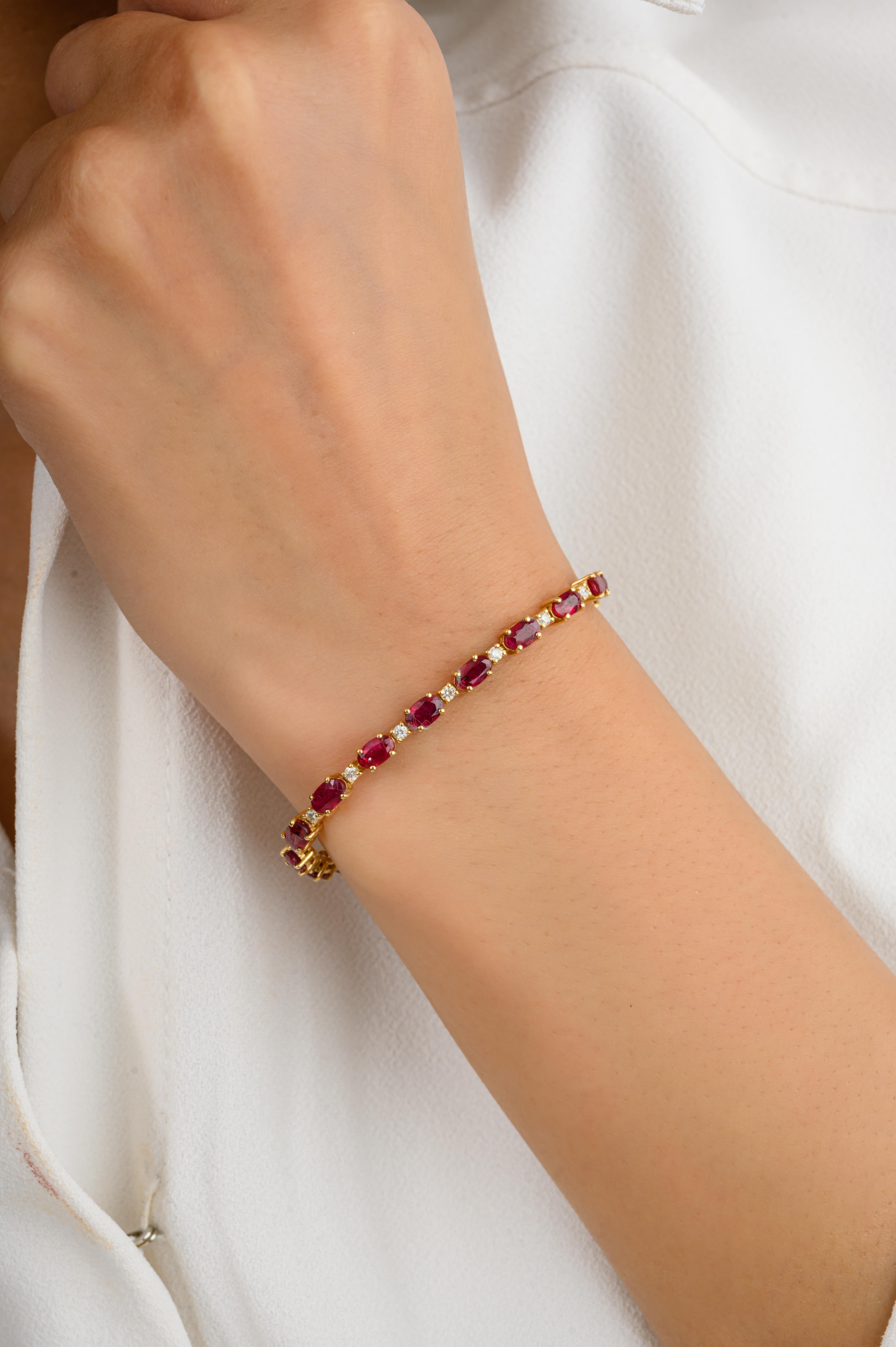 Oval Cut Brilliant Cut Ruby Diamond Wedding Bracelet for Mom in 18k Solid Yellow Gold For Sale