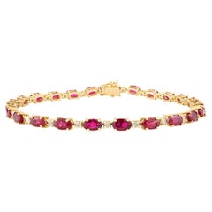 Pulsera de boda con diamantes talla brillante y rubí para mamá en oro amarillo macizo de 18 quilates
