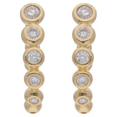 Brilliant Cut SI/H Diamond Studded Huggie Hoop Earrings 18 Karat Yellow Gold