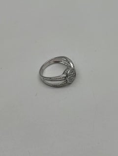 Brilliant Cut White Diamond Pave Set 14K White Gold Signet Statement Ring