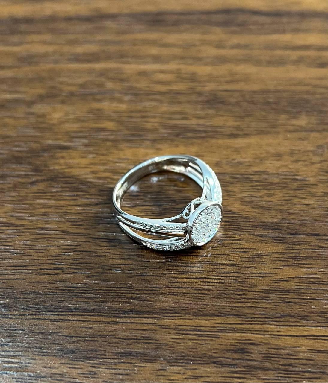 Brilliant Cut White Diamond Pave Set 14K White Gold Signet Statement Ring For Sale 1