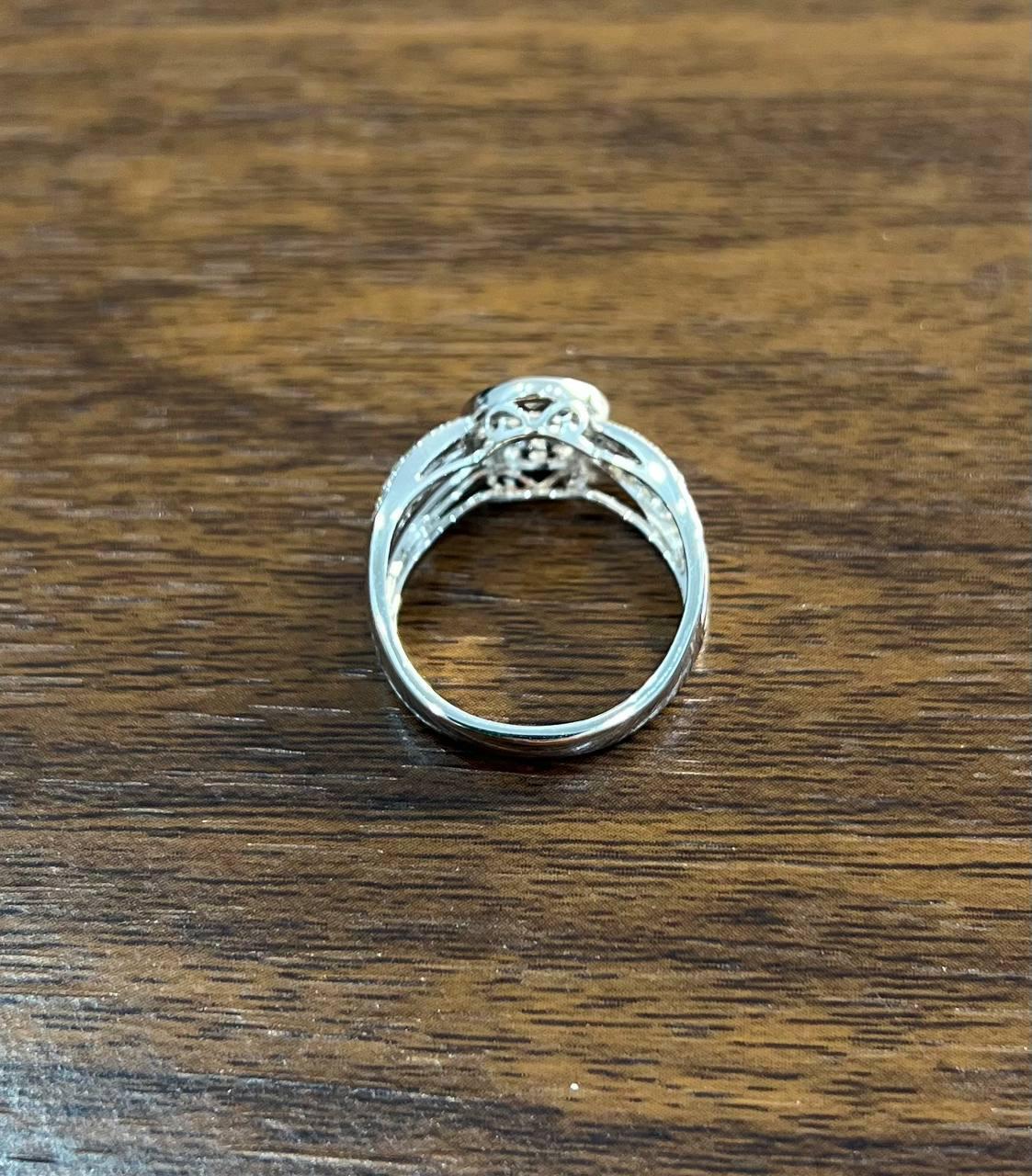 Brilliant Cut White Diamond Pave Set 14K White Gold Signet Statement Ring For Sale 3