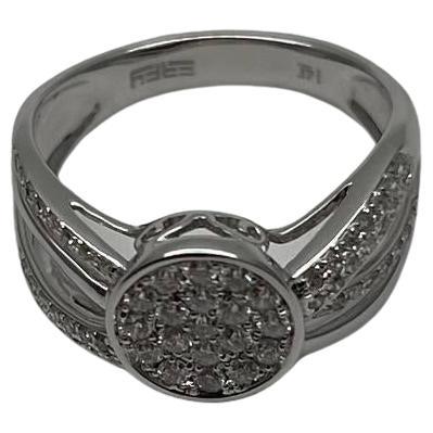 Brilliant Cut White Diamond Pave Set 14K White Gold Signet Statement Ring