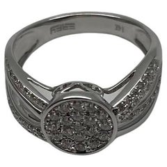 Brilliant Cut White Diamond Pave Set 14K White Gold Signet Statement Ring