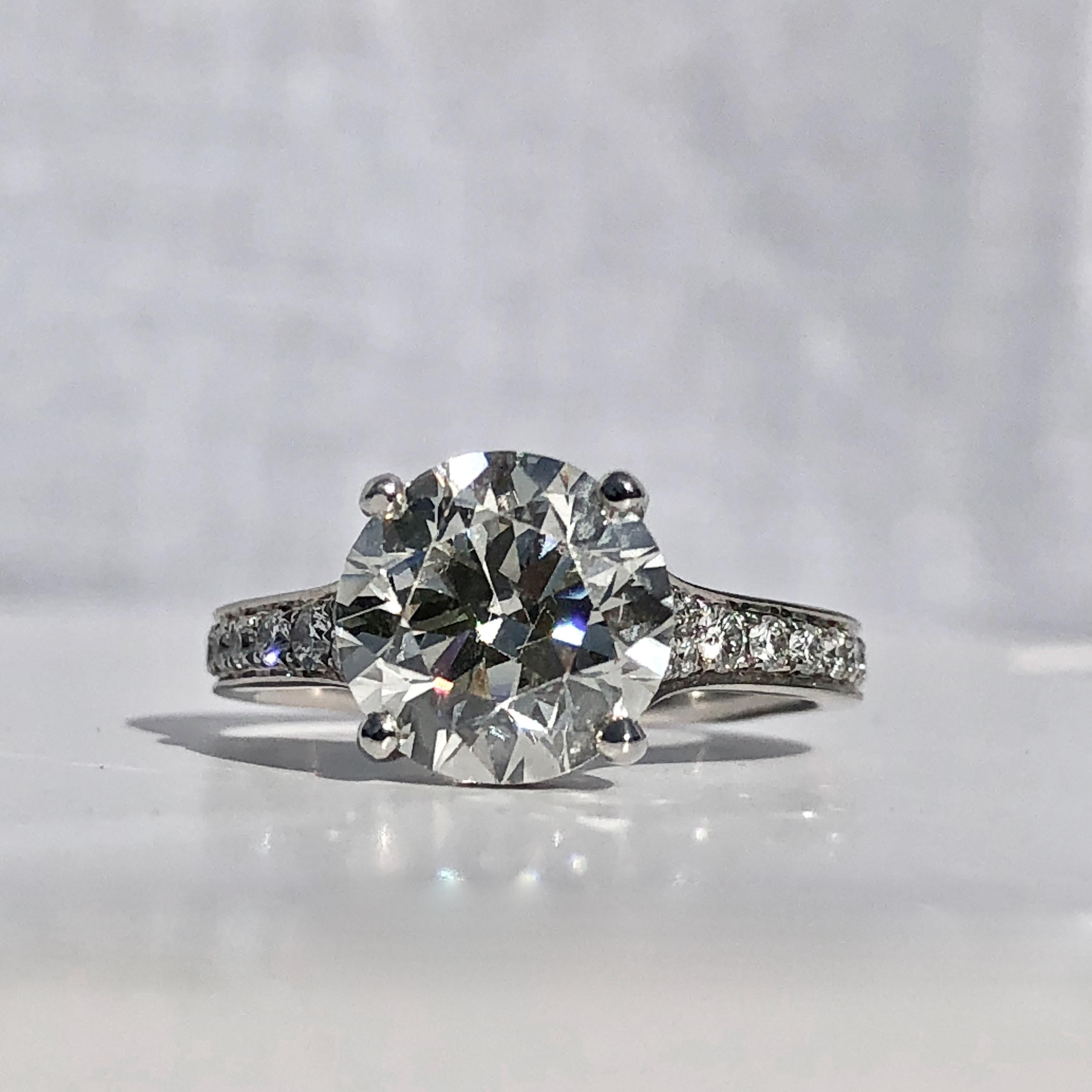 Modern Brilliant Cut White Diamond Solitaire Platinum Engagement Ring Under Halo 3.41ct