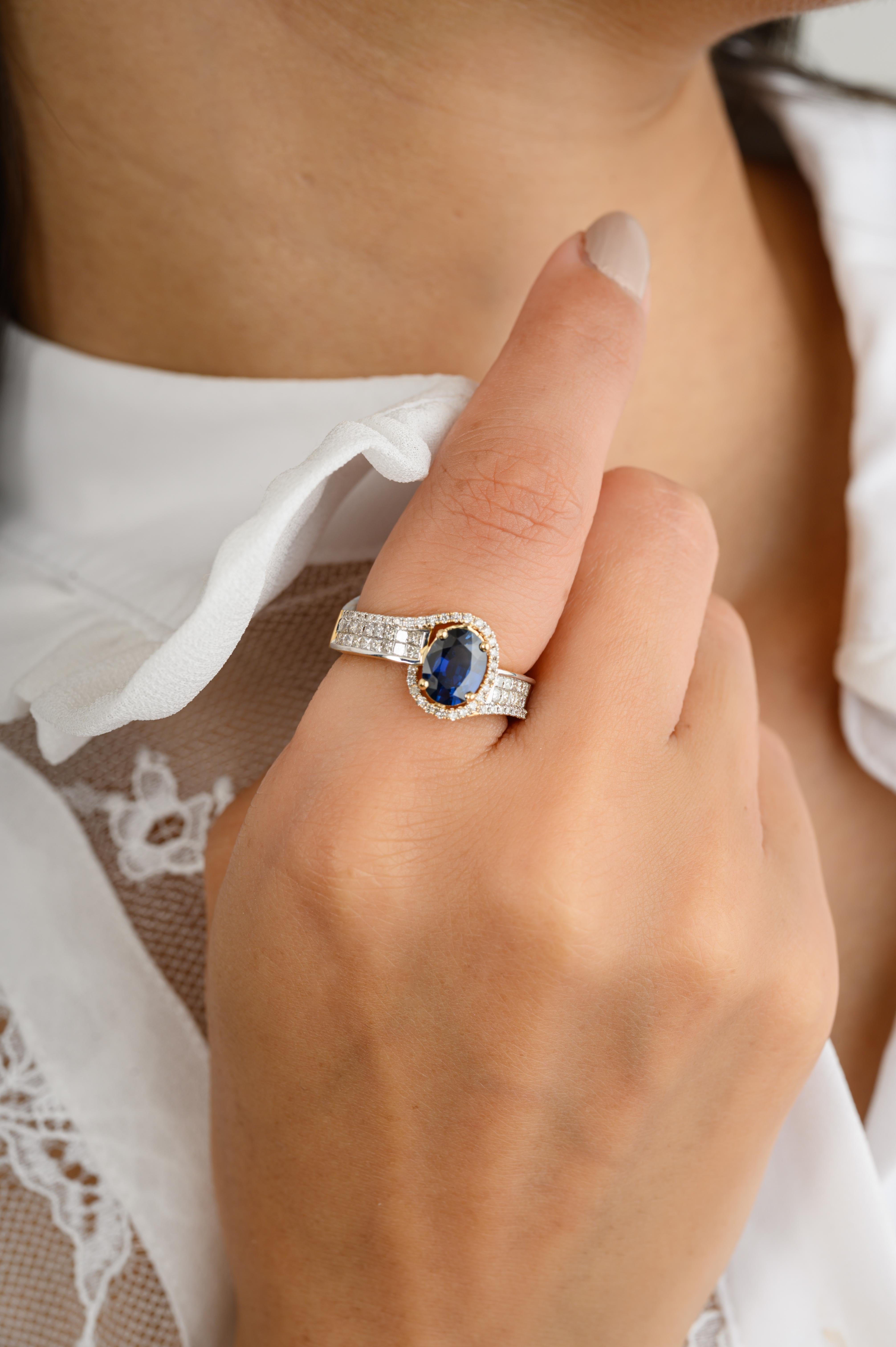 For Sale:  Brilliant Deep Blue Sapphire Diamond Studded Engagement Ring in 18k Yellow Gold 6