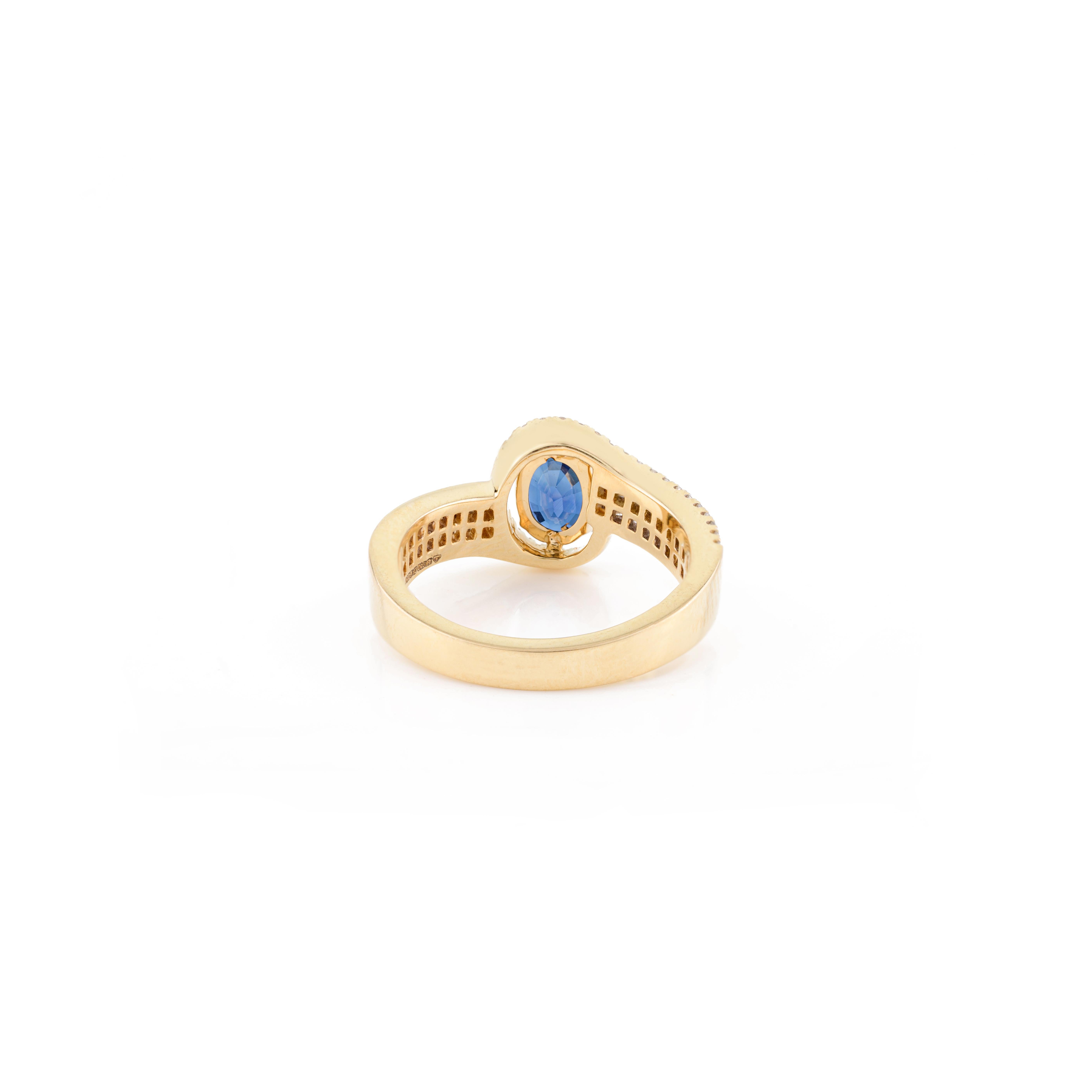 For Sale:  Brilliant Deep Blue Sapphire Diamond Studded Engagement Ring in 18k Yellow Gold 7