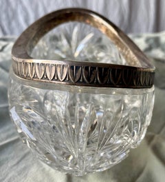 Brilliant Deeply Cut Cut Glass Art Deco 875 Silver Rimmed Oval Boat Small Bowl