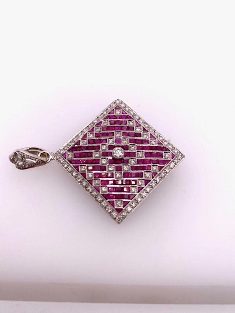Brilliant Diamond and Ruby Pendant/Pin In Excellent Condition In New York, NY