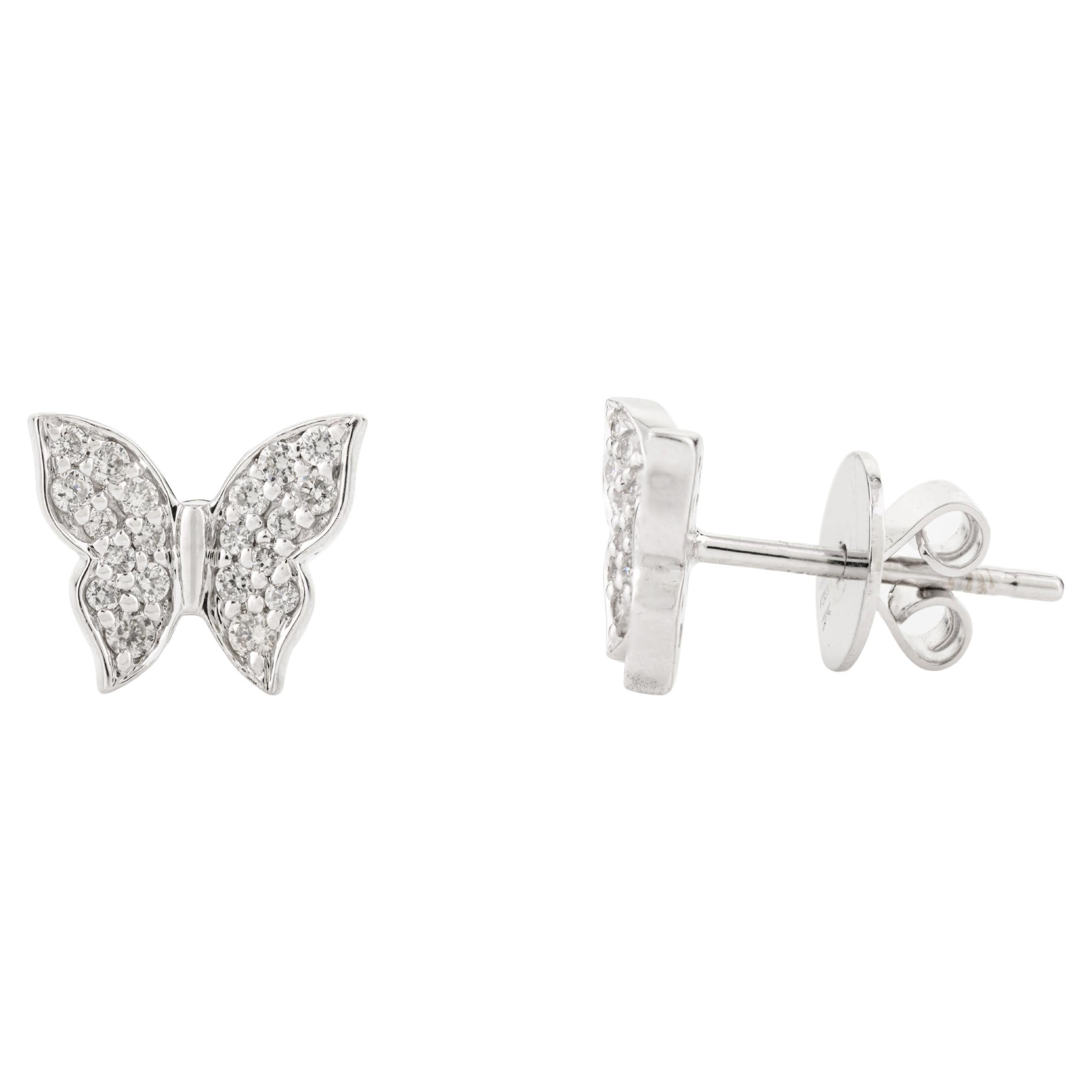 Pendientes para ella de diamantes brillantes en forma de mariposa en oro blanco macizo de 18 quilates