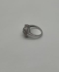 Brilliant Diamond Cluster Round Shape & Baguette 14K White Gold Statement Ring