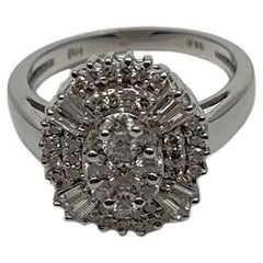 Brilliant Diamond Cluster Round Shape & Baguette 14K White Gold Statement Ring