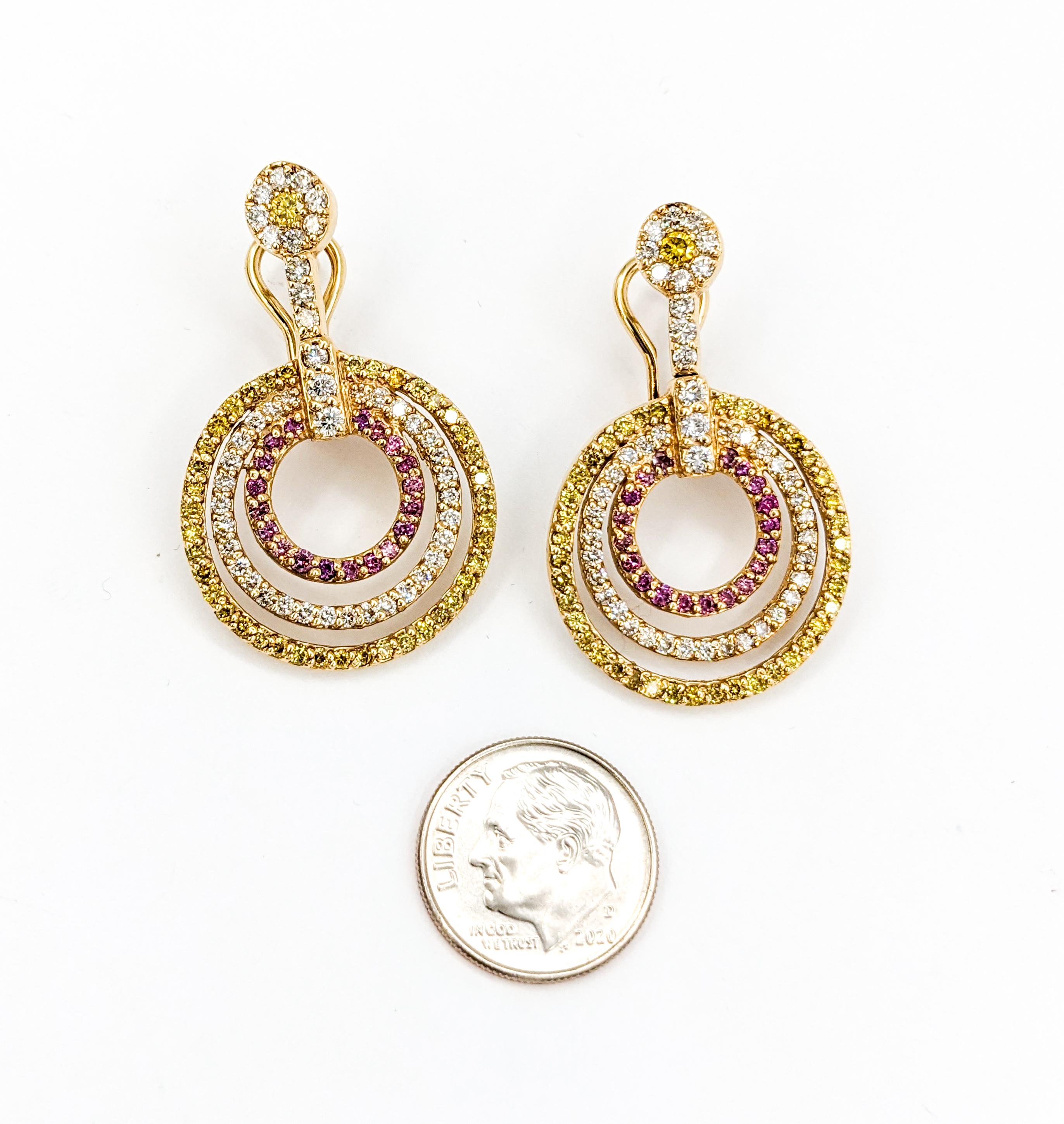 Brilliant Enhanced Color Diamond Circle Drop Omega Earrings

Step into a world of elegance with these beautiful earrings, meticulously fashioned from 14k yellow gold and graced with a remarkable 3.5ctw of round diamonds. These dazzling gems exude an