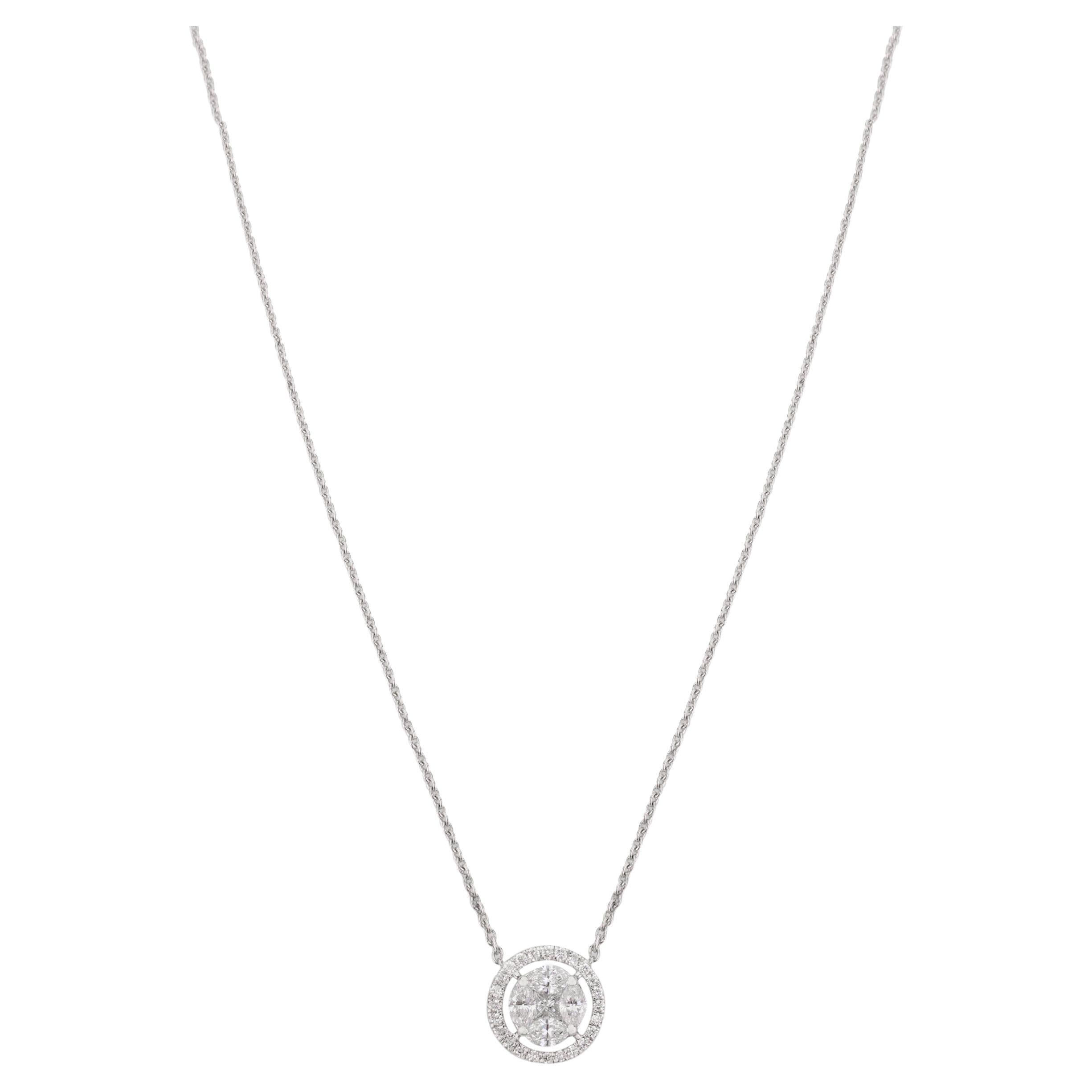 Brilliant Diamond Halo Pendant Minimalist Necklace in 18k Solid White Gold