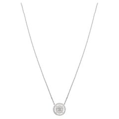 Brilliant Diamond Halo Pendant Minimalist Necklace in 18k Solid White Gold