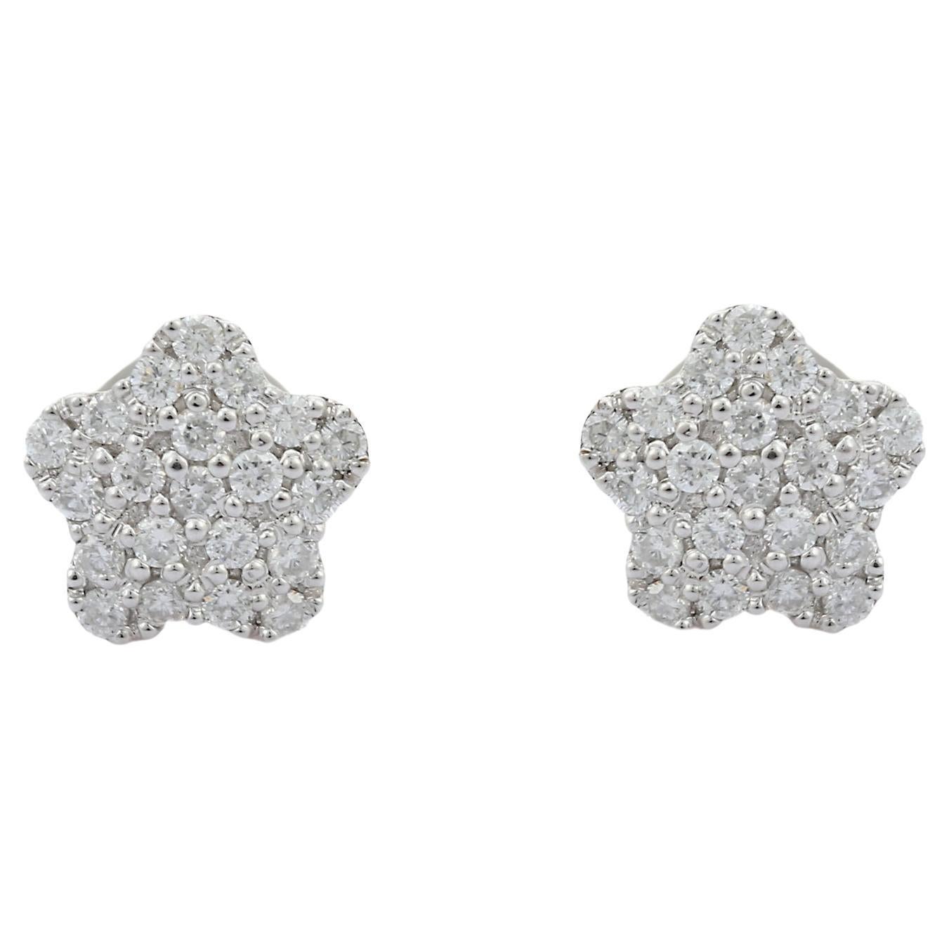 Boucles d'oreilles fleurs en or blanc massif 14K