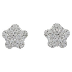 Brilliant Diamond Star Stud Earrings in 14K Solid White Gold Settings