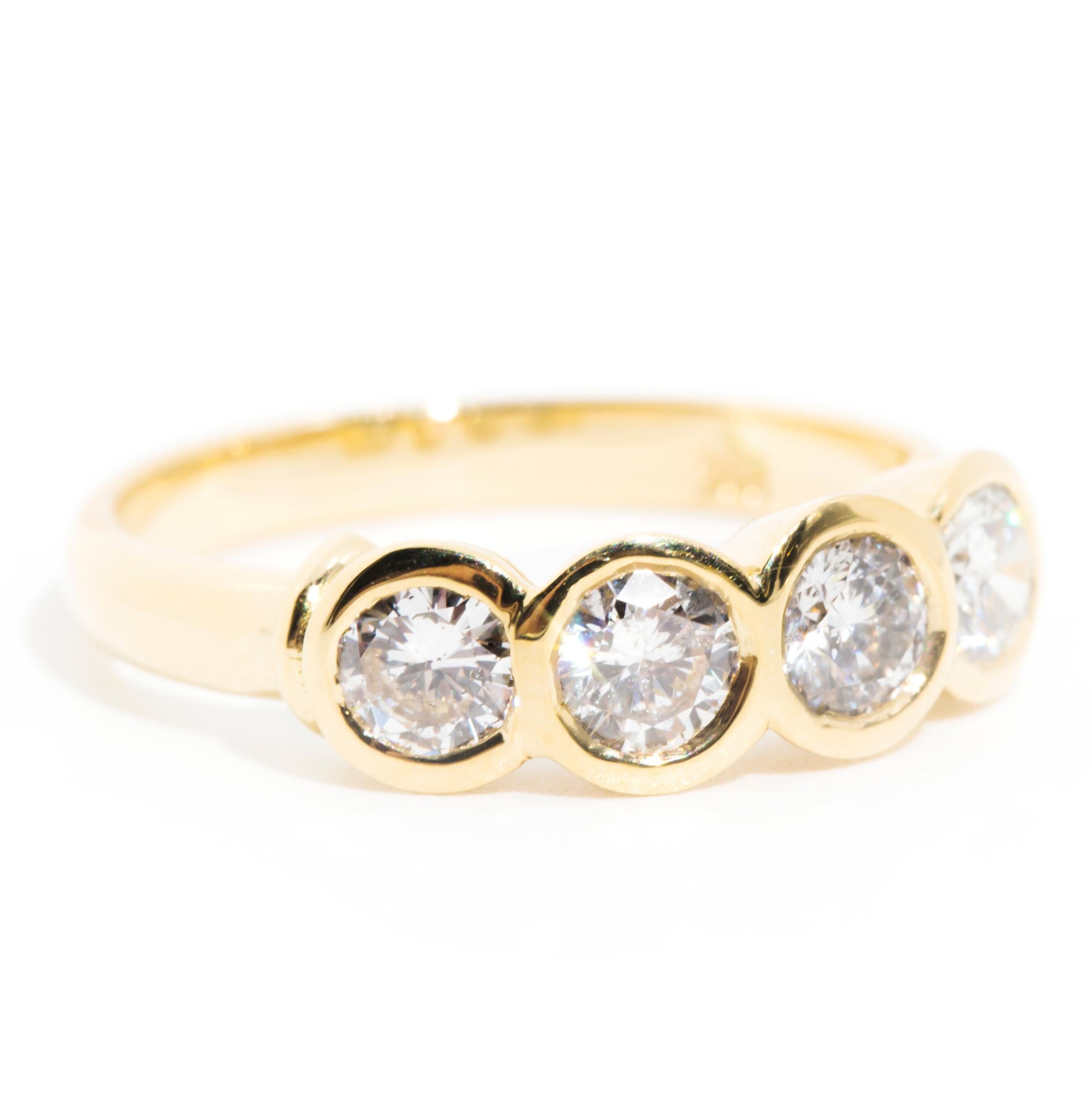 Round Cut Brilliant Diamond Vintage Four Stone Engagement Ring in 18 Carat Yellow Gold