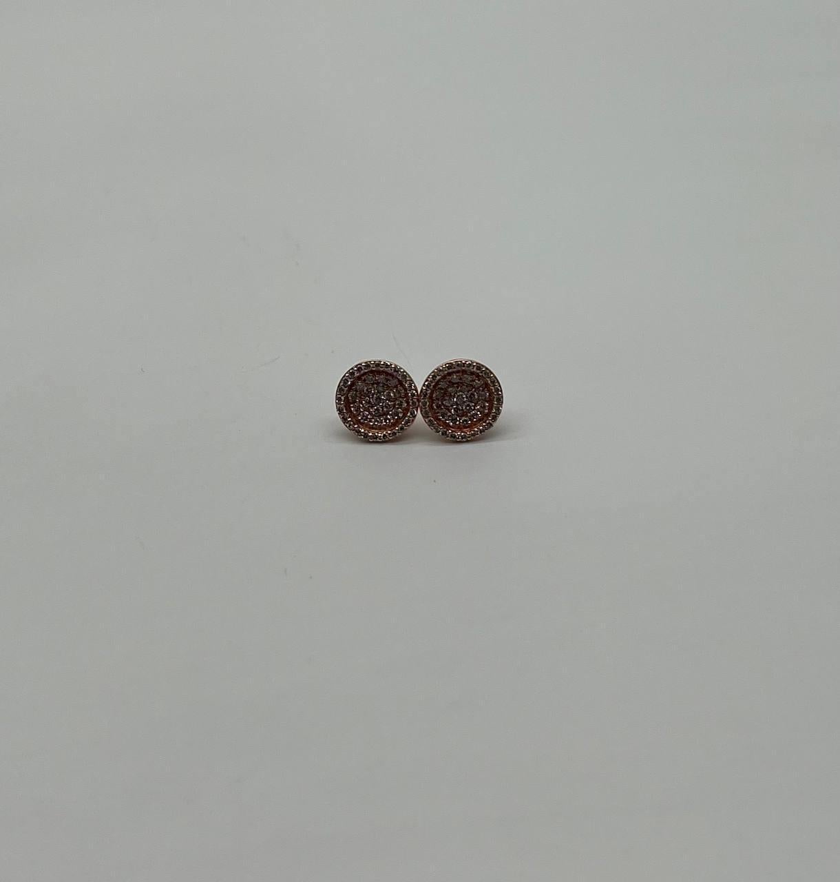 Brilliant Cut Brilliant Diamonds Cluster Pave-Set 14K Rose Gold Classic Stud Earrings For Sale
