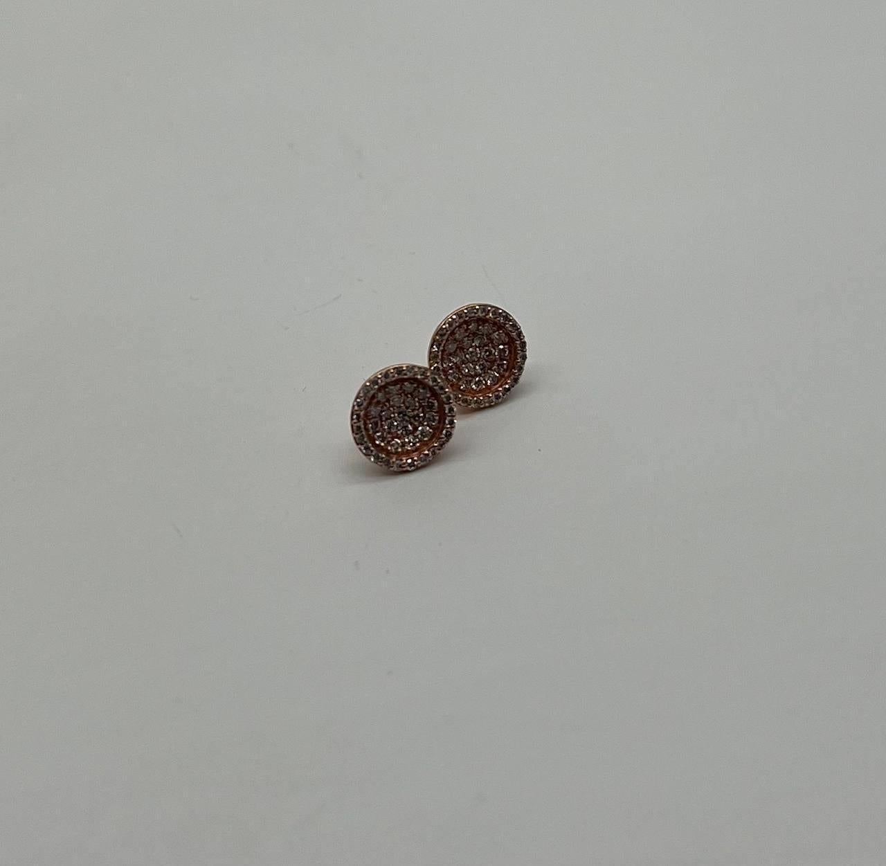 Brilliant Diamonds Cluster Pave-Set 14K Rose Gold Classic Stud Earrings In New Condition For Sale In Oakton, VA