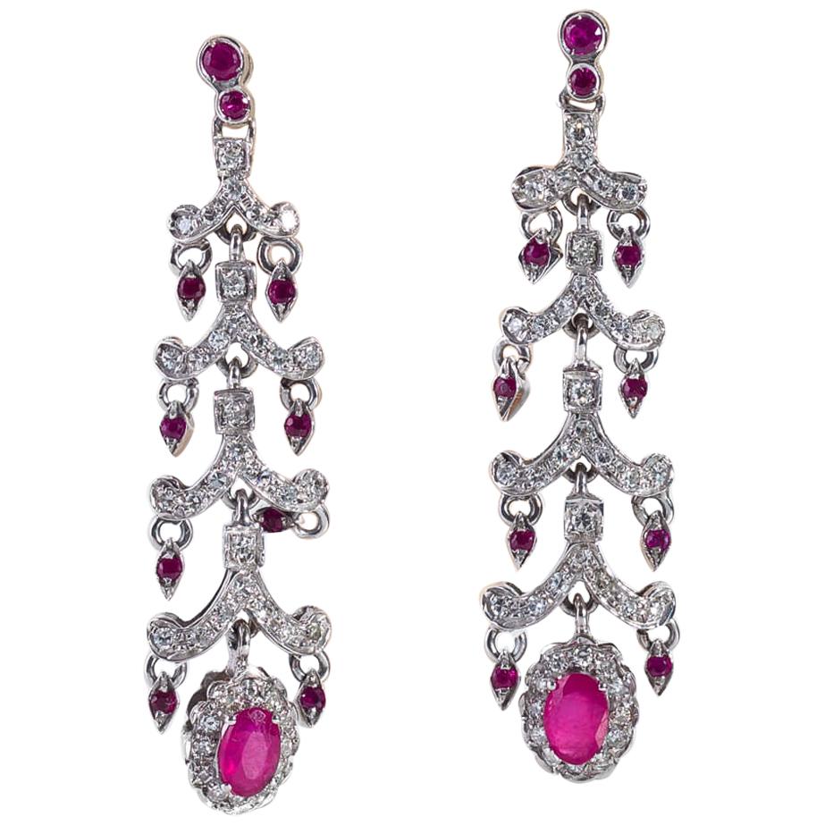Brilliant Drop Earrings and Oval Rubies For Sale