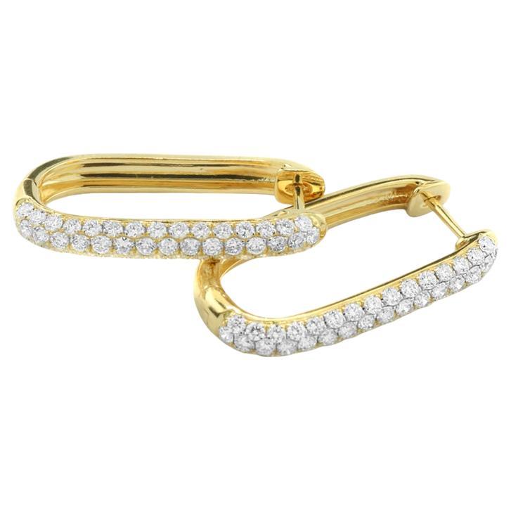 Brilliant Earrings 1.41 Carats, Rectangular Hoops in 18 Karat Yellow Gold For Sale
